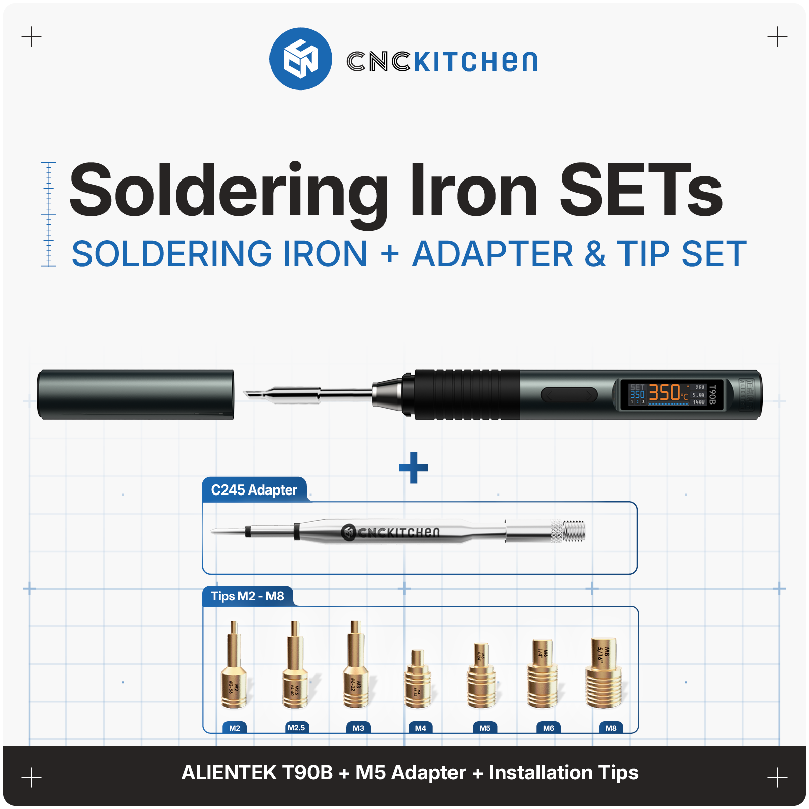 CNC Kitchen Soldering Iron Set M med Alientek T90 og C245 insert-spidser